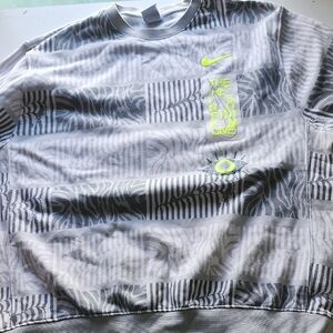 Nike Gray and Neon Yellow Graphic Sweatshirt White Tag Large